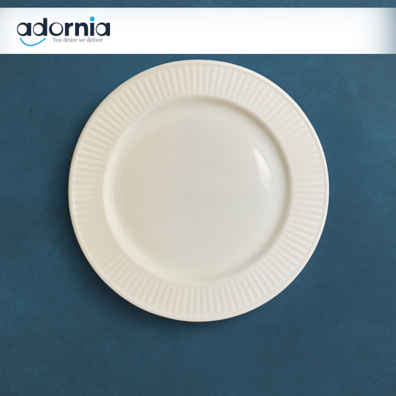 Danny Home White Ceramic Dinner Plate – Ribbed Rim Elegant Tableware for Daily Use & Hosting