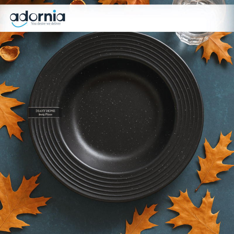 Danny Home Black Ceramic Soup Plate – Deep Dish with Speckled Finish for Stylish Dining