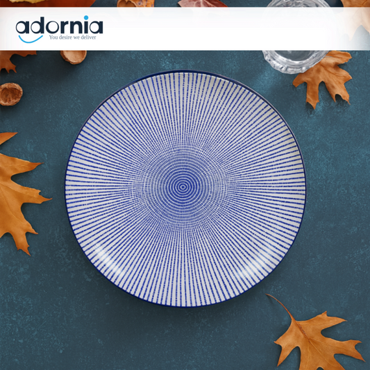 Danny Home Ceramic Dinner Plate – Radiating Blue Dot Design | Contemporary Tableware Collection