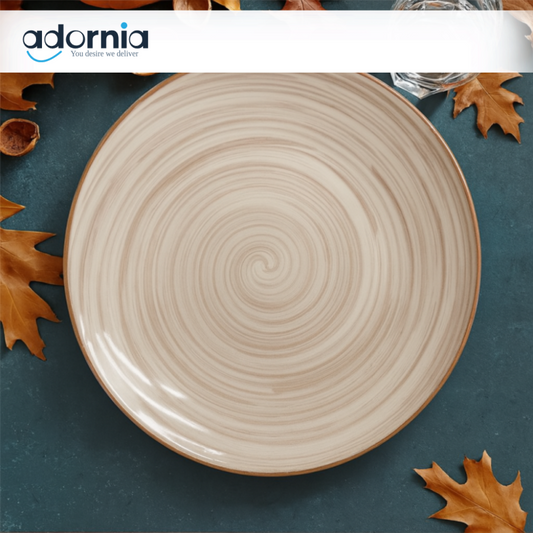 Danny Home Ceramic Dinner Plate – Minimalist Beige Spiral Design | Modern Dining & Serving Tableware