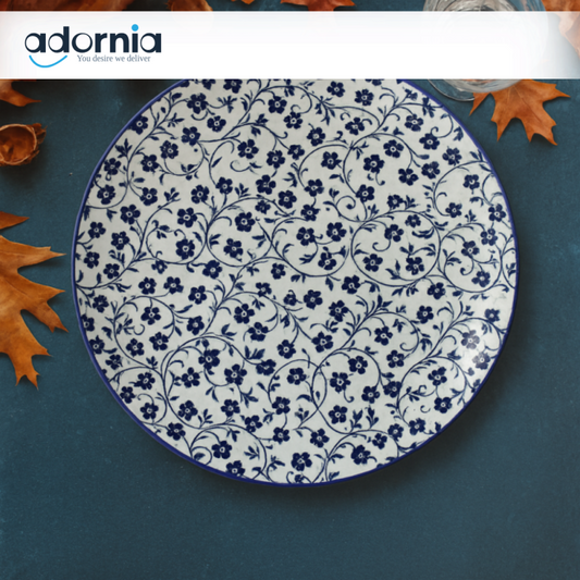 Danny Home Blue Floral Ceramic Dinner Plate | Elegant Tableware for Serving & Home Décor
