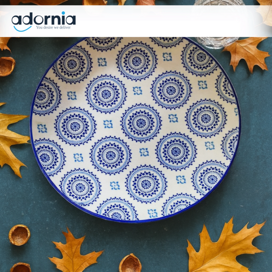 Danny Home Mandala Ceramic Dinner Plate – Elegant Blue Pattern | Artistic Tableware for Dining & Serving