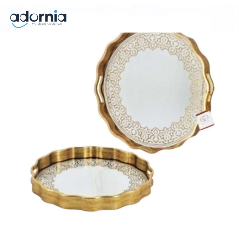 Alpenberg Golden Round Stainless Steel Tray – Mirror Base with Elegant Border for Luxury Serving