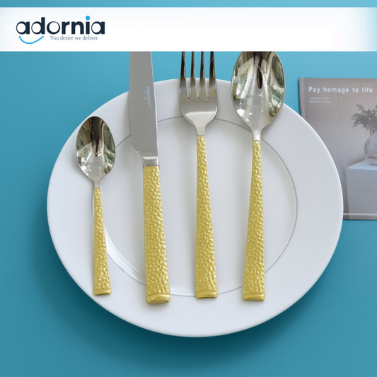 Alpenberg 52-Piece Gold & Silver Cutlery Set – Hammered Handle Stainless Steel Flatware for Elegant Dining