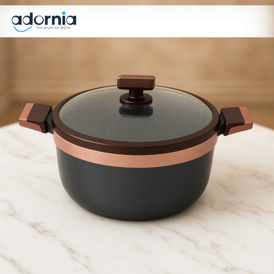 ALPENBERG NON-STICK CASSEROLE POT WITH GLASS LID – MARBLE COATED COOKWARE - 28CM