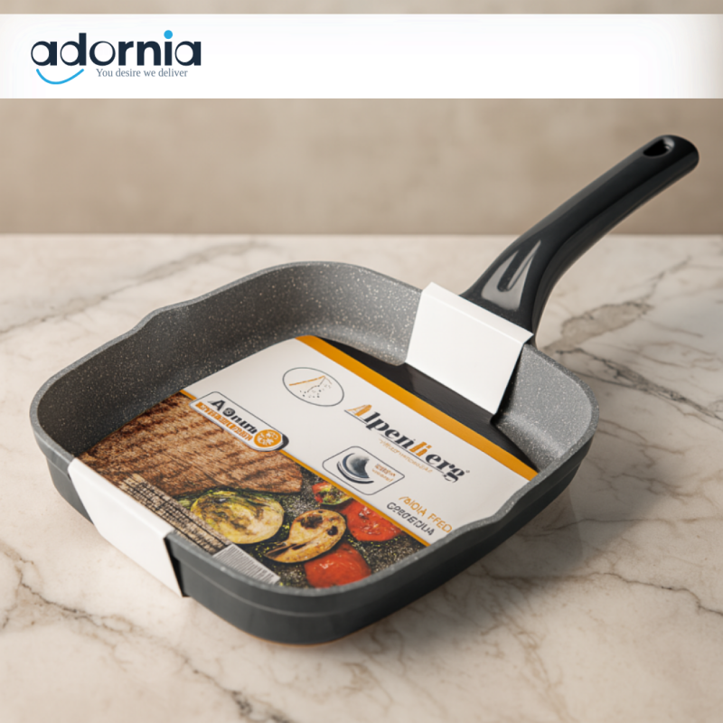 ALPENBERG SQUARE NON-STICK GRILL PAN – MARBLE COATED FRYING PAN WITH ERGONOMIC HANDLE - KC76