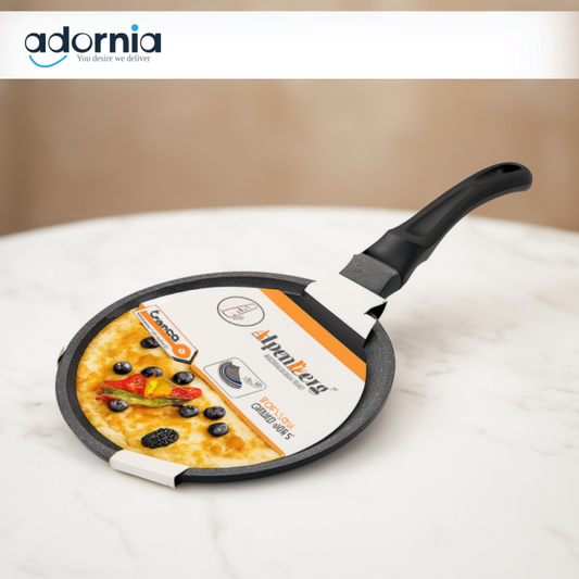 ALPENBERG NON-STICK CREPE PAN – MARBLE COATED FLAT TAWA WITH ERGONOMIC HANDLE - KC85