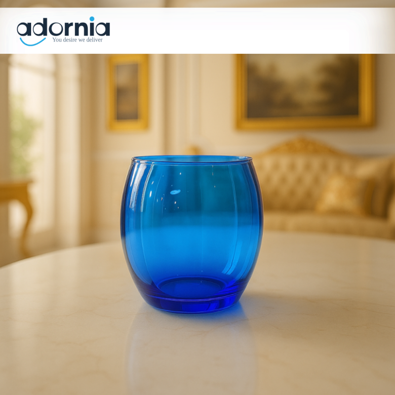 LUXURY AMBER GLASS TUMBLER – ELEGANT DRINKING CUP FOR VILLA TABLETOP DECOR - BLUE