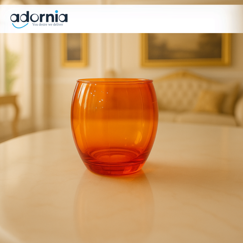 LUXURY AMBER GLASS TUMBLER – ELEGANT DRINKING CUP FOR VILLA TABLETOP DECOR - ORANGE