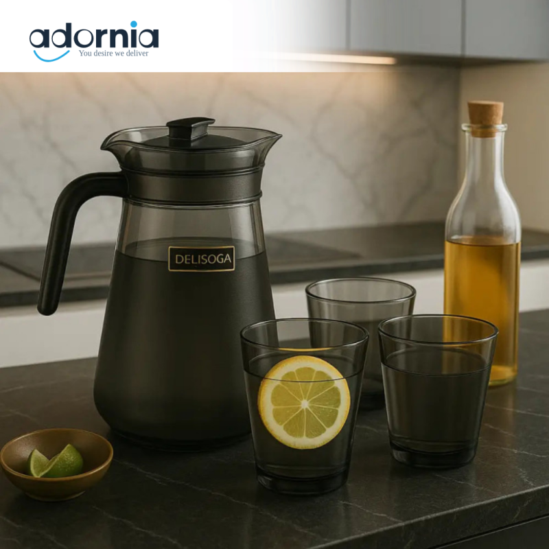 Delisoga Smoked Glassware Set – 7-Piece Pitcher with Matching Tumblers