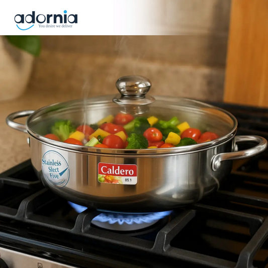 Caldero 20cm Stainless Steel Caldero Pot with Glass Lid – Gas Stove Cooking Pan