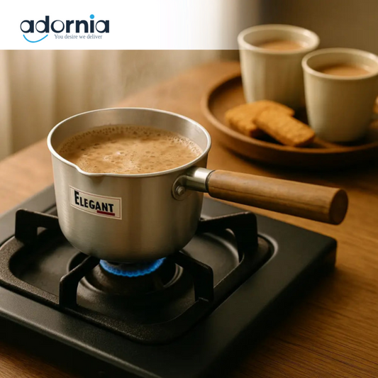Elegant Aluminum Milk & Chai Pan – Wooden Handle Saucepan for Daily Use
