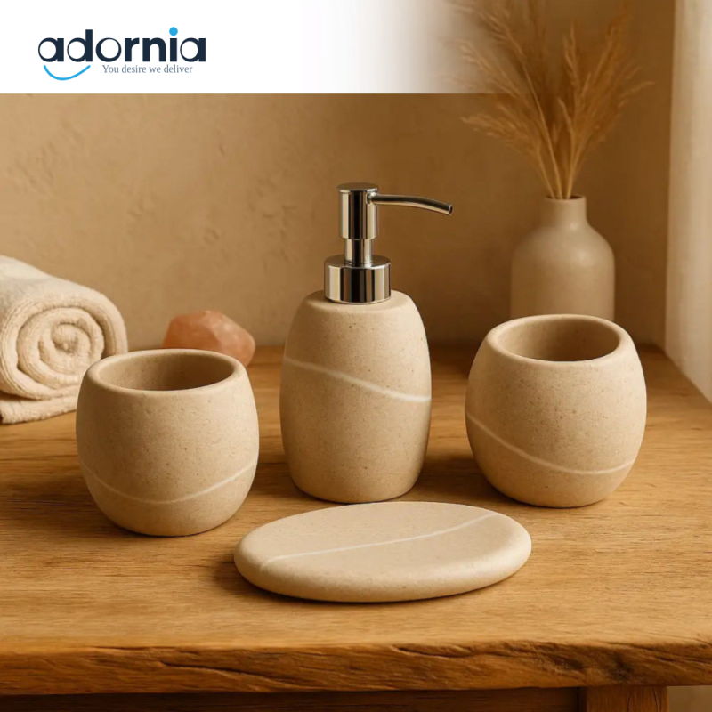 Grey Stone Serenity 4?Piece Luxury Bathroom Set – Elegant Stone?Finish Accessories