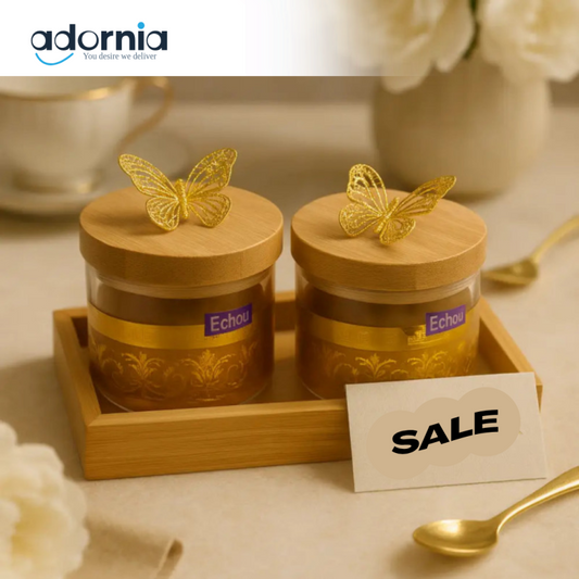 Butterfly Spice Jar Set – 2-Piece Golden Elegance with Bamboo Tray by Echou