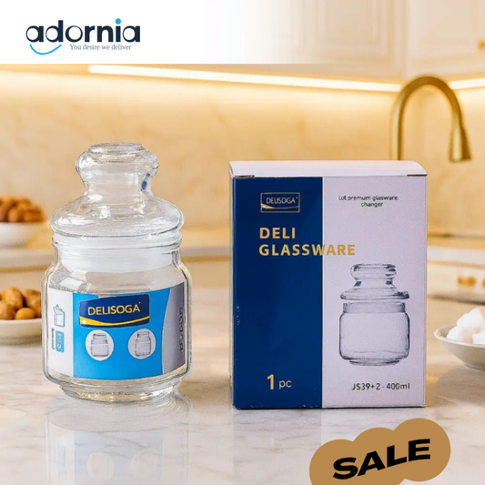 DELISOGA 400ml Glass Storage Jar with Lid – Premium Airtight Container for Kitchen & Pantry