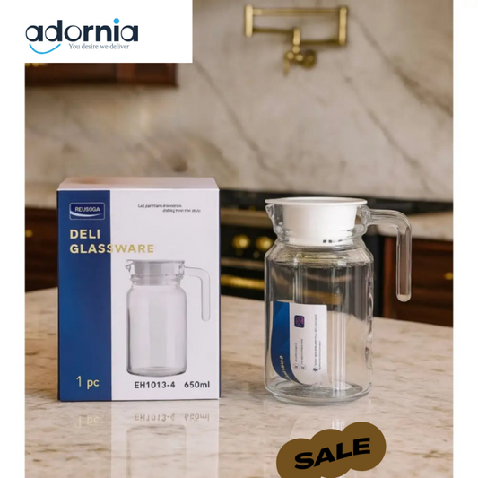 650ml Clear Glass Water Jug with Lid – Premium Deli Pitcher by DELISOGA