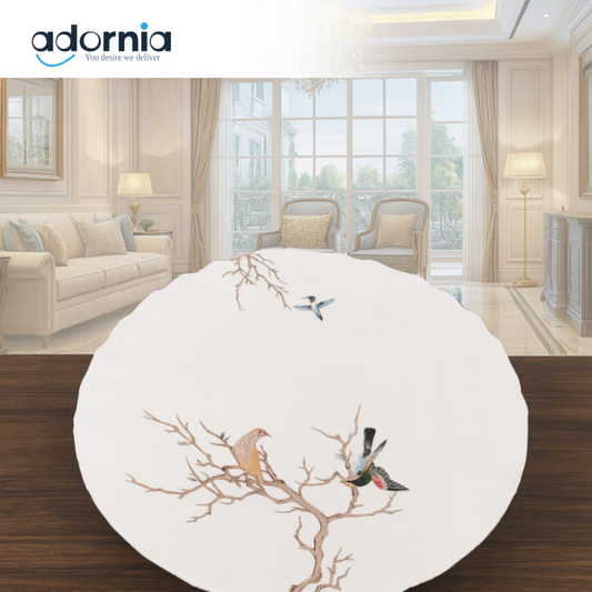 ANGELA PORCELAIN PLATE WITH BIRD & TREE DESIGN – ELEGANT DECORATIVE DINNERWARE FOR VILLA TABLETOP DISPLAY