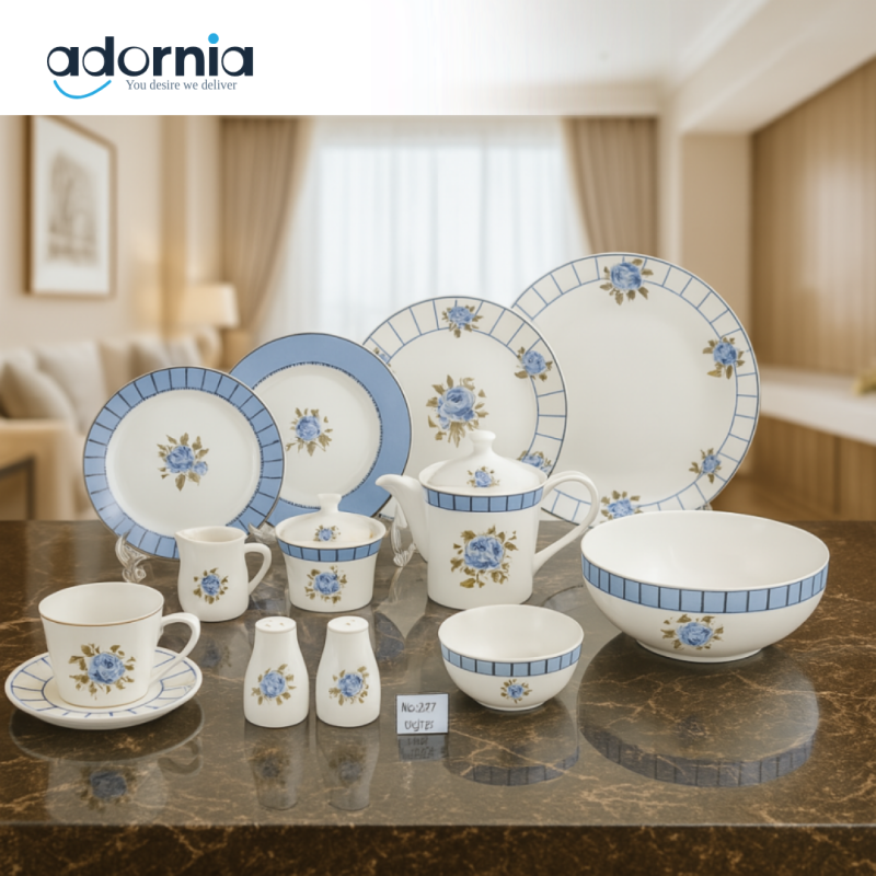 ANGELA BLUE FLORAL DINNERWARE SET CERAMIC TABLEWARE FOR VILLA DINING