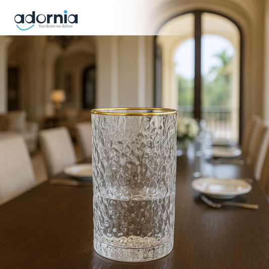 LUXURY TEXTURED GLASS SET – 400ML | 6-PIECE GOLD RIMMED TUMBLERS