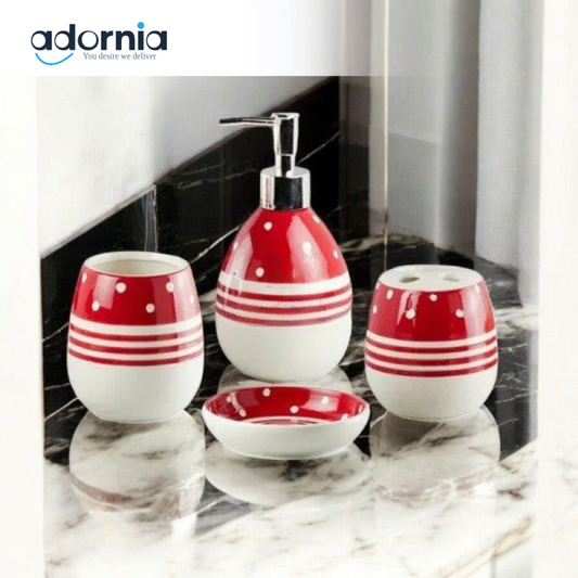 4Pieces Bath Set Dotted Red