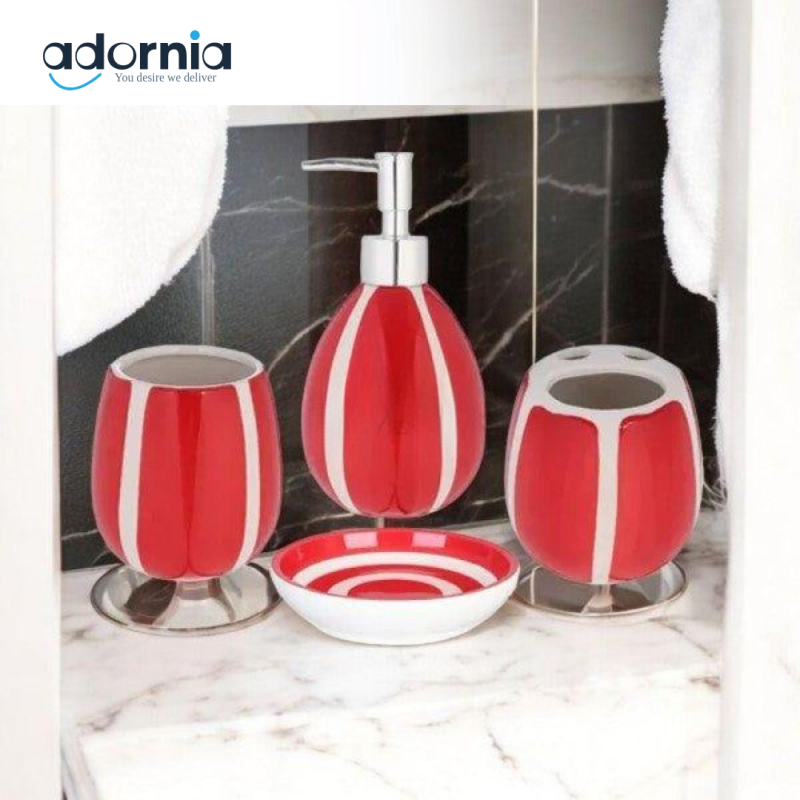 4Pieces Bath Set Lining Red