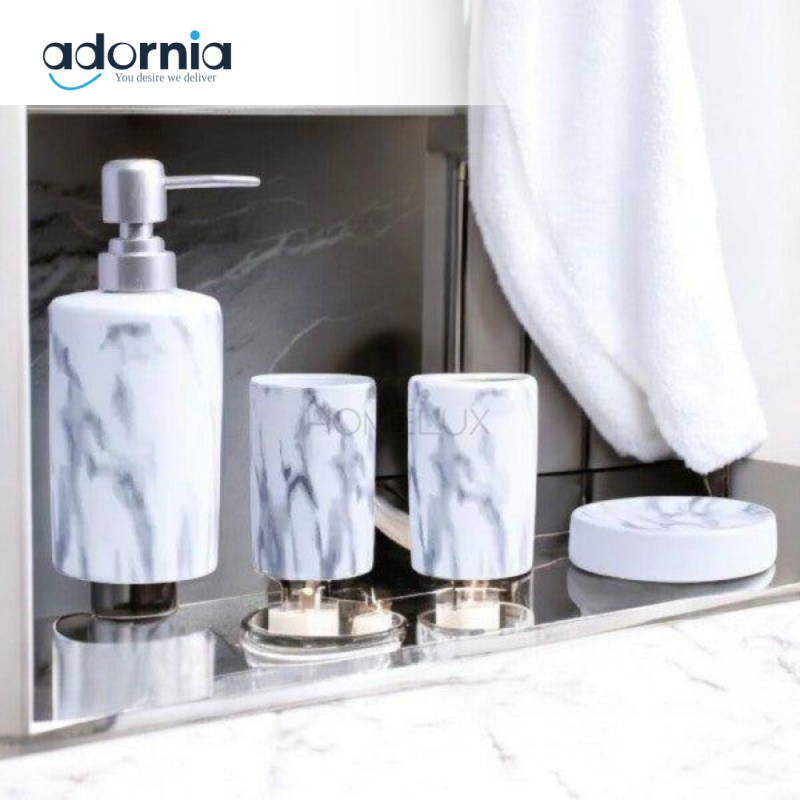 Marble Design 4Pieces Bath Set White