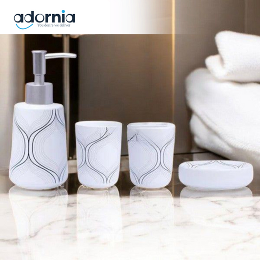 Pattern Style 4Pieces Bath Set White