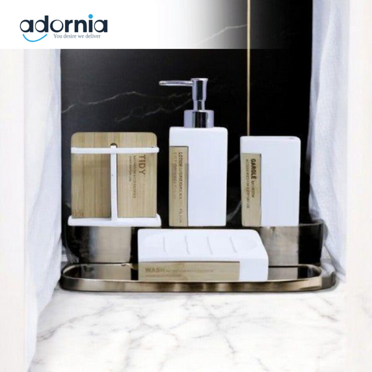 Wooden Style 4Pieces Bath Set White