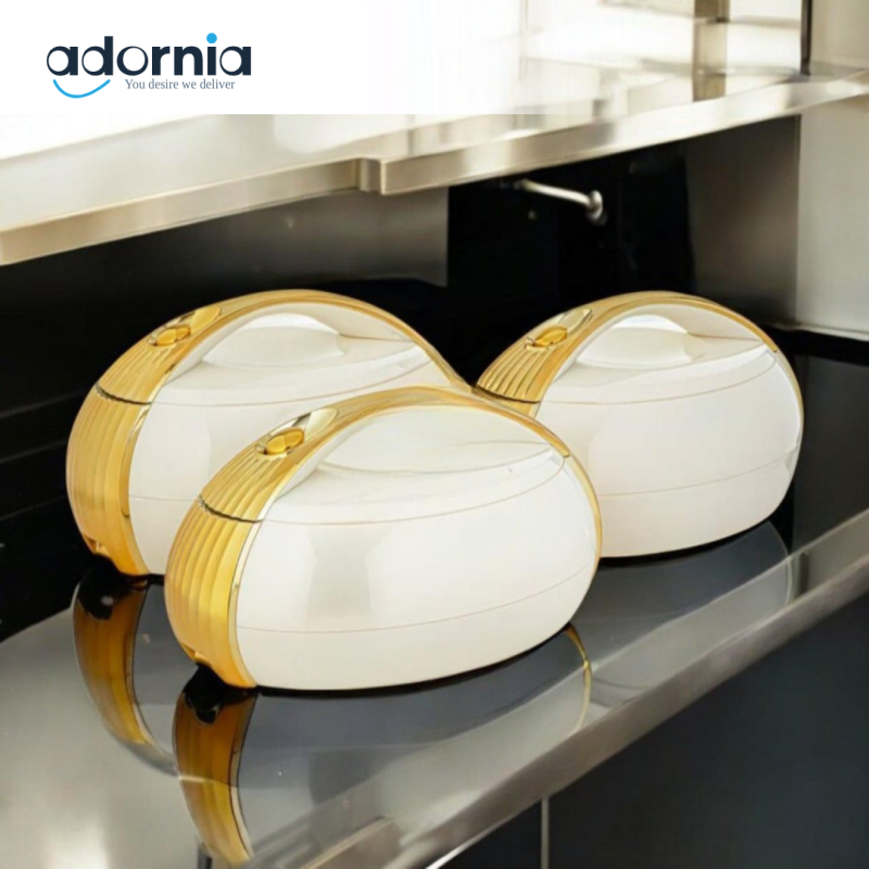 Forever Gold 3 Pieces Hot Pot Set Pearl White & Gold - ZFA