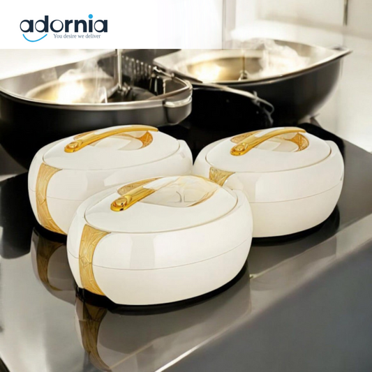 Forever Gold 3 Pieces Plastic Hot Pot Set Pearl White & Gold - ZM