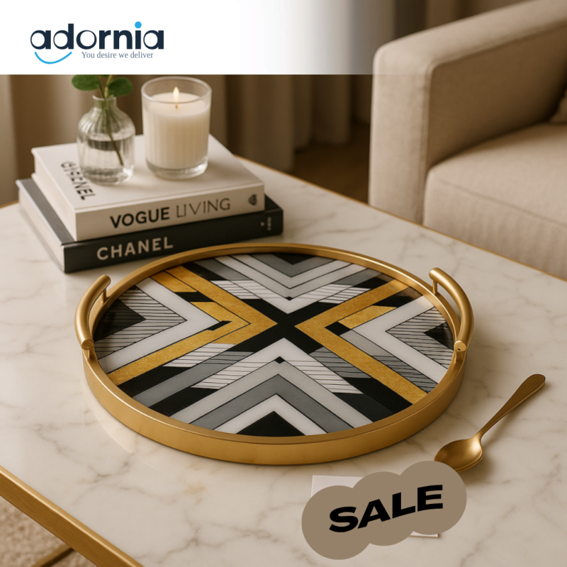 LuxEdge Geometric Gold Accent Tray – Round Designer Server