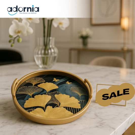 Golden Ginkgo Luxe Round Serving Tray