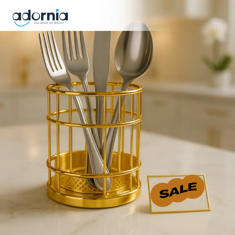 Luxury Gold-Plated Cutlery Holder – Elegant Utensil Organizer