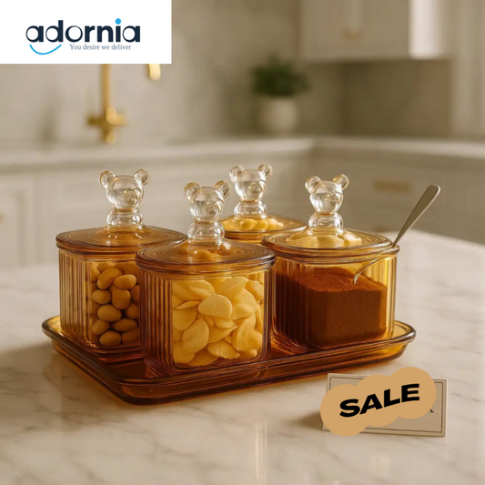 Luxury Amber Glass Storage Jar Set with Bear Lids