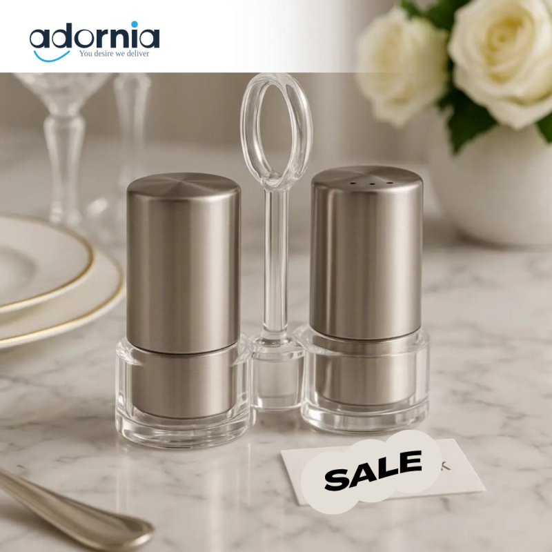 Luxury Stainless Steel Salt & Pepper Shaker Set with Acrylic Holder