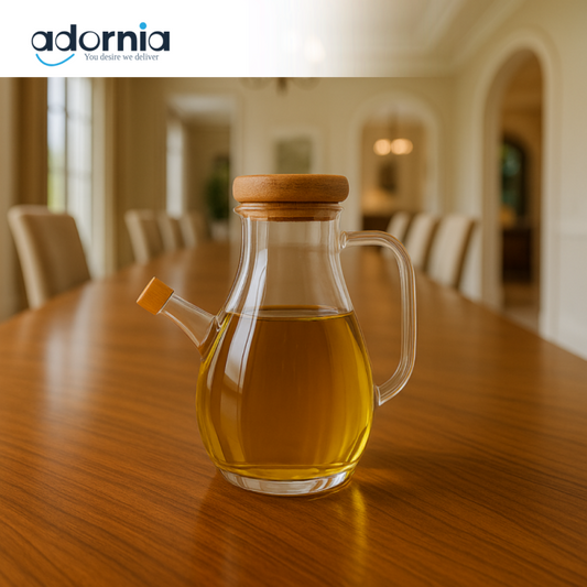 GLASS OIL DISPENSER WITH WOODEN LID AND HANDLE - 800ML BG45052