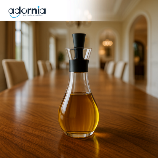 OIL DISPENSER – ELEGANT GLASS CRUET WITH BLACK STOPPER - FAT 500ML LX-023