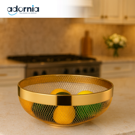 GOLD MESH FRUIT BOWL – LUXURY KITCHEN COUNTERTOP DECOR YM8821G