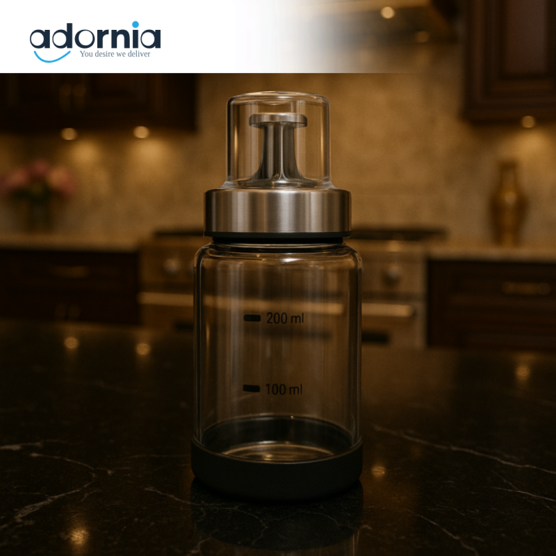 CINDY GLASS OIL DISPENSER BOTTLE – MEASURING PUMP SPRAYER FOR KITCHEN COOKING - 150ML LH-XDA