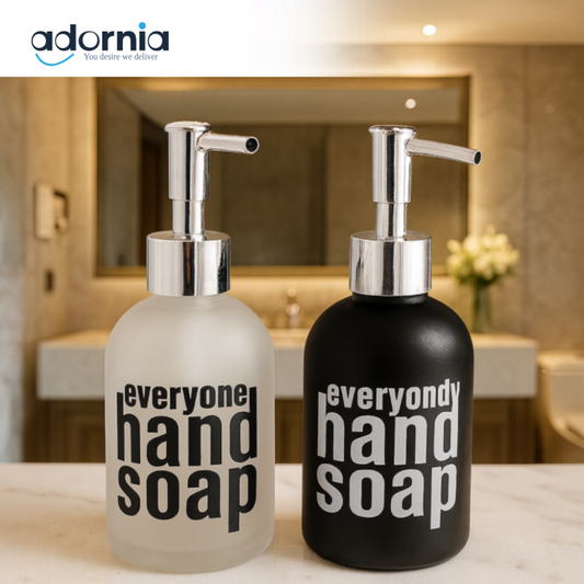EVERYONE HAND SOAP DISPENSER SET – BLACK & WHITE REFILLABLE BATHROOM LIQUID SOAP PUMP BOTTLES, MODERN LUXURY DESIGN LX-008