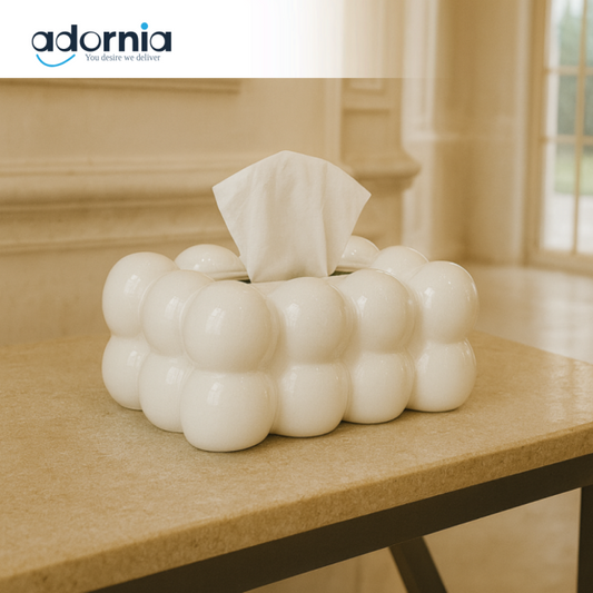 PVC BUBBLE DESIGN TISSUE BOX HOLDER – LUXURY VILLA TABLETOP DECOR - WHITE