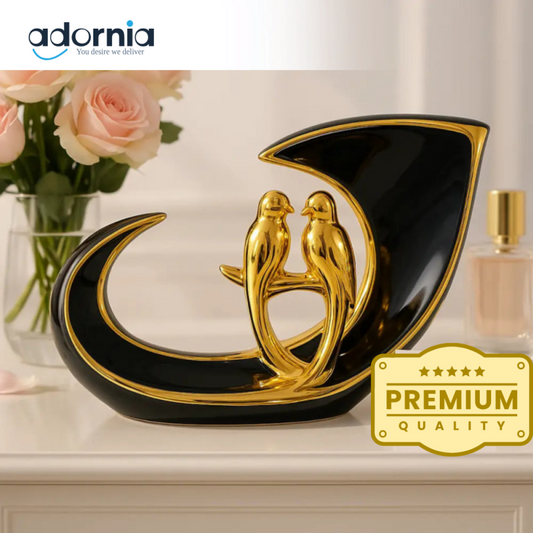 Golden Lovebirds Decorative Sculpture – Luxury Black & Gold Home Décor Showpiece