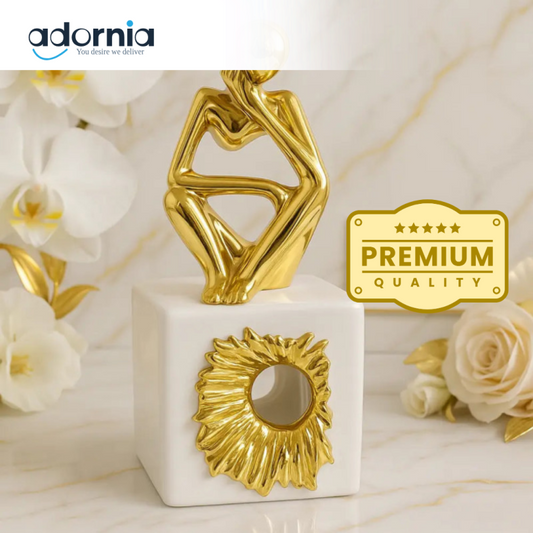 Golden Abstract Thinker Figurine on Marble Base – Luxury Home Décor Accent