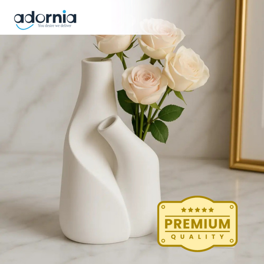 Luxury Dual-Neck Fibre Flower Vase – Modern Minimalist Home Décor