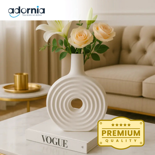 Luxury White Ceramic Ripple Vase – Modern Decorative Flower Vase for Living Room & Home Décor