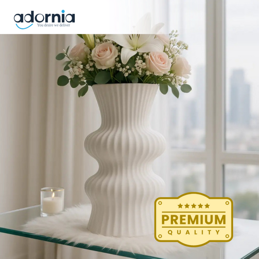 Luxury White Wave Vase – Modern Curved Decorative Flower Vase for Home & Office Décor