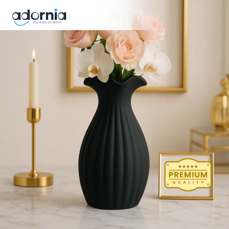 Luxury Matte Black Flower Vase – Modern Decorative Centerpiece for Home & Office