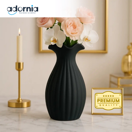 Luxury Matte Black Flower Vase – Modern Decorative Centerpiece for Home & Office