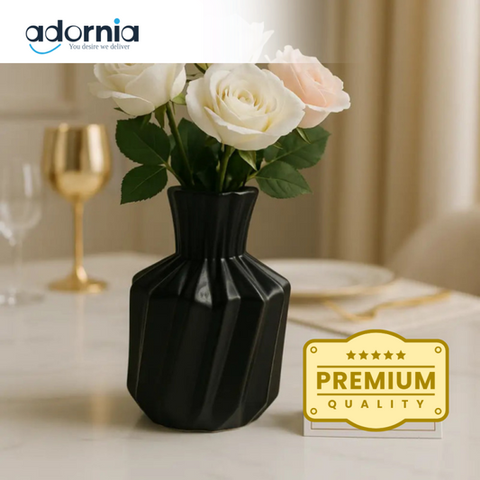 Luxury Black Geometric Flower Vase – Modern Tabletop Decor