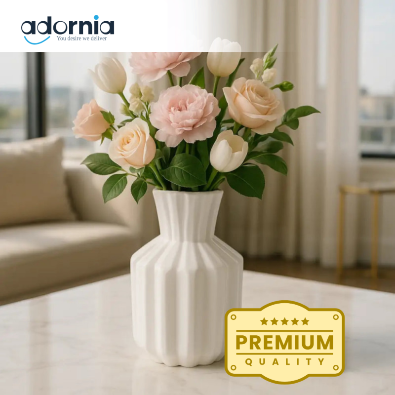 Luxury White Decorative Vase with Floral Arrangement – Elegant Home & Living Accent